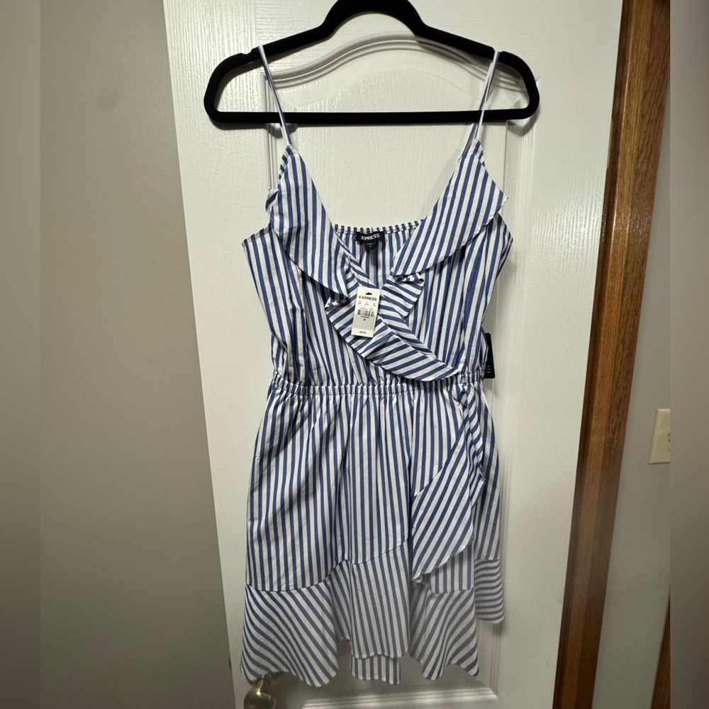 Express Navy and White Striped Blouse